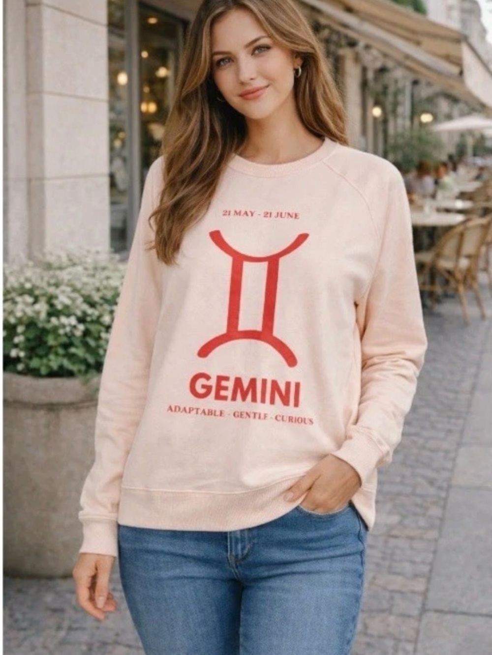 Anthropologie Light Pink Gemini  Zodiac Graphic Crewneck Sweatshirt M NWT